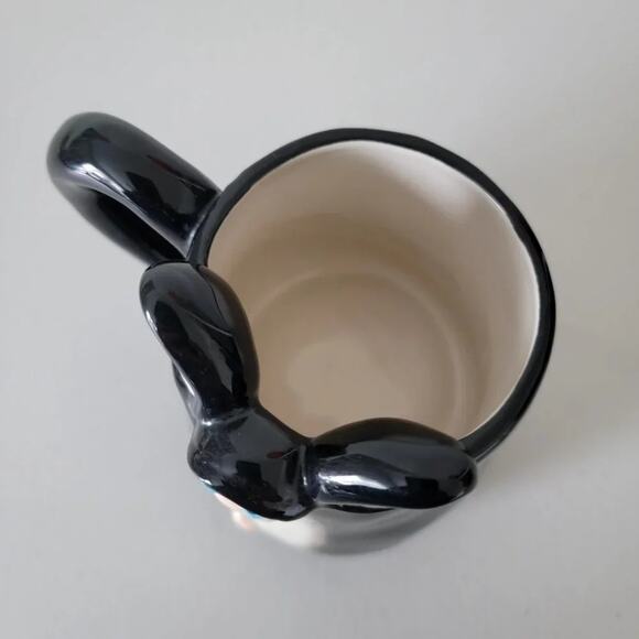 Stylized Cat Ceramic Mug Black Cream Figural Coffee Cup Cat Lover Collectible - Picture 5 of 8